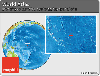Physical Location Map of the Area around 0° 10' 31" N, 178° 34' 29" E