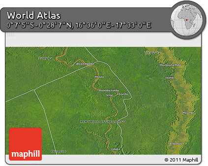 Satellite 3D Map of the Area around 0° 10' 31" N, 17° 4' 30" E