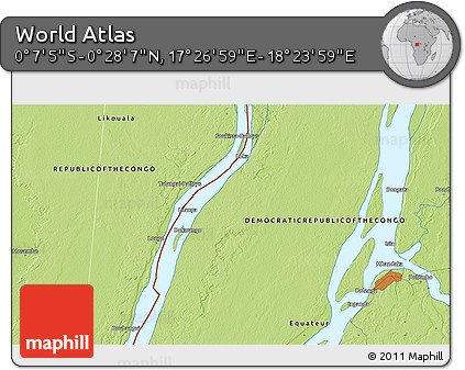 Physical 3D Map of the Area around 0° 10' 31" N, 17° 55' 29" E