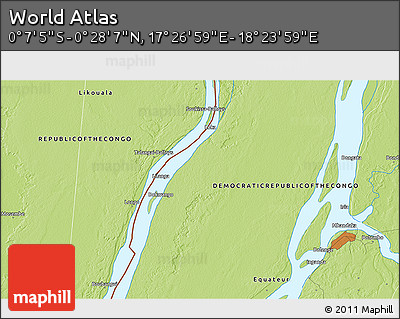Physical 3D Map of the Area around 0° 10' 31" N, 17° 55' 29" E