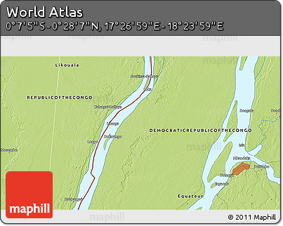 Physical 3D Map of the Area around 0° 10' 31" N, 17° 55' 29" E