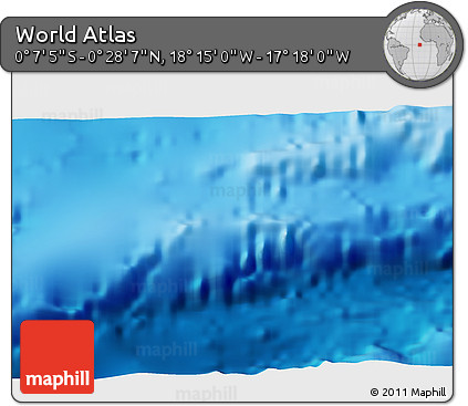Physical 3D Map of the Area around 0° 10' 31" N, 17° 46' 29" W