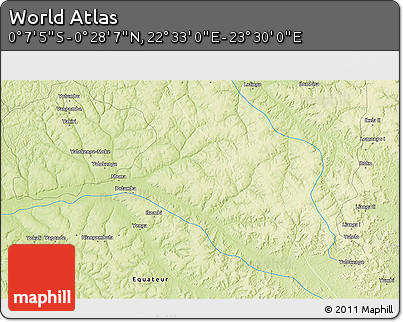 Physical 3D Map of the Area around 0° 10' 31" N, 23° 1' 29" E