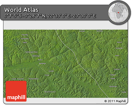 Satellite 3D Map of the Area around 0° 10' 31" N, 23° 1' 29" E