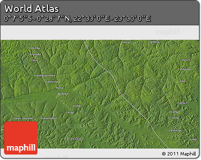 Satellite 3D Map of the Area around 0° 10' 31" N, 23° 1' 29" E