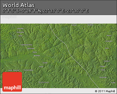 Satellite 3D Map of the Area around 0° 10' 31" N, 23° 1' 29" E