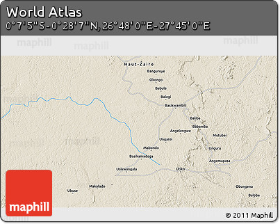 Shaded Relief 3D Map of the Area around 0° 10' 31" N, 27° 16' 29" E