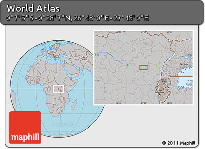 Gray Location Map of the Area around 0° 10' 31" N, 27° 16' 29" E