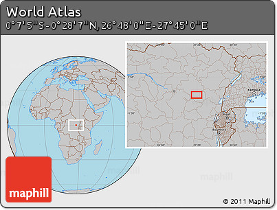 Gray Location Map of the Area around 0° 10' 31" N, 27° 16' 29" E