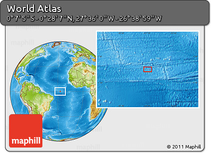 Physical Location Map of the Area around 0° 10' 31" N, 27° 7' 30" W