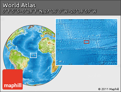 Physical Location Map of the Area around 0° 10' 31" N, 27° 7' 30" W