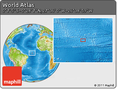 Physical Location Map of the Area around 0° 10' 31" N, 27° 7' 30" W