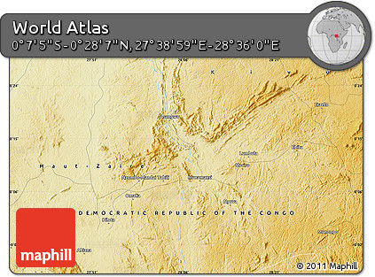 Physical Map of the Area around 0° 10' 31" N, 28° 7' 30" E