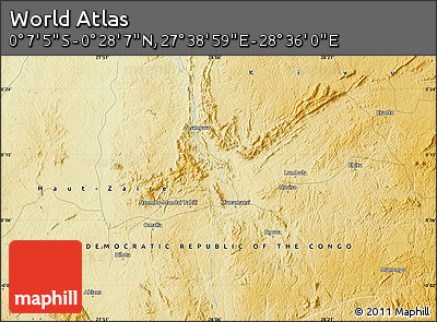 Physical Map of the Area around 0° 10' 31" N, 28° 7' 30" E