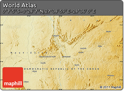 Physical Map of the Area around 0° 10' 31" N, 28° 7' 30" E