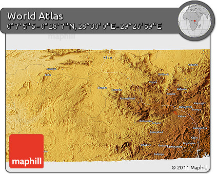 Physical 3D Map of the Area around 0° 10' 31" N, 28° 58' 30" E