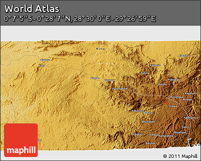 Physical 3D Map of the Area around 0° 10' 31" N, 28° 58' 30" E
