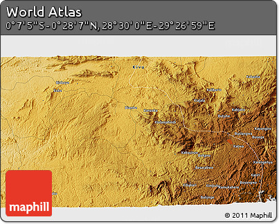 Physical 3D Map of the Area around 0° 10' 31" N, 28° 58' 30" E