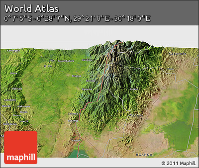Satellite 3D Map of the Area around 0° 10' 31" N, 29° 49' 30" E