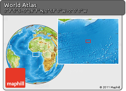 Physical Location Map of the Area around 0° 10' 31" N, 2° 28' 30" W