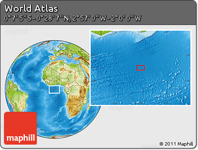 Physical Location Map of the Area around 0° 10' 31" N, 2° 28' 30" W