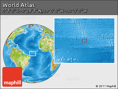 Physical Location Map of the Area around 0° 10' 31" N, 30° 31' 29" W