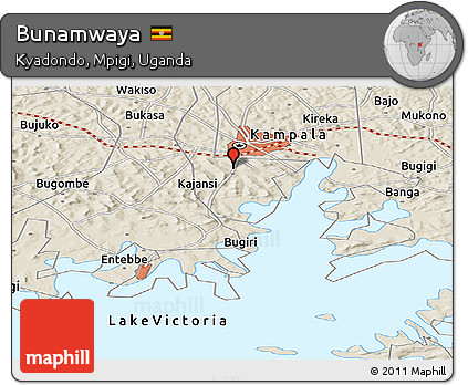 Shaded Relief Panoramic Map of Bunamwaya