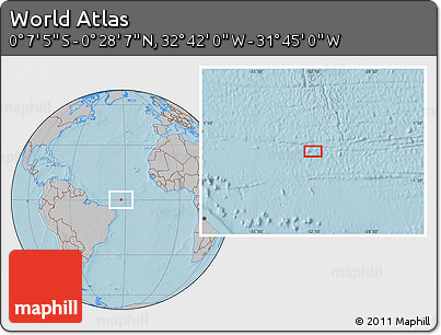 Gray Location Map of the Area around 0° 10' 31" N, 32° 13' 30" W, hill shading