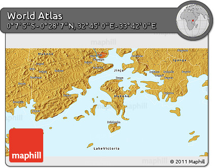 Physical 3D Map of the Area around 0° 10' 31" N, 33° 13' 30" E
