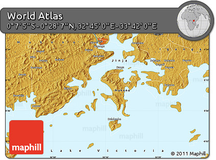 Physical Map of the Area around 0° 10' 31" N, 33° 13' 30" E