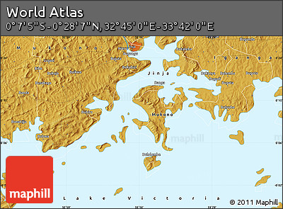 Physical Map of the Area around 0° 10' 31" N, 33° 13' 30" E