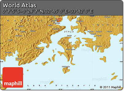 Physical Map of the Area around 0° 10' 31" N, 33° 13' 30" E