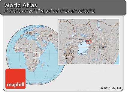 Gray Location Map of the Area around 0° 10' 31" N, 34° 4' 30" E