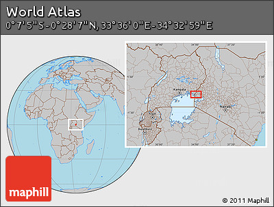 Gray Location Map of the Area around 0° 10' 31" N, 34° 4' 30" E