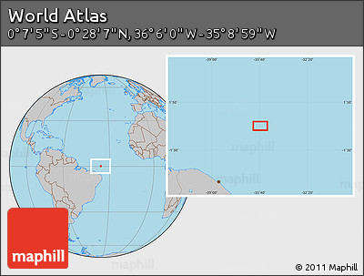 Gray Location Map of the Area around 0° 10' 31" N, 35° 37' 30" W