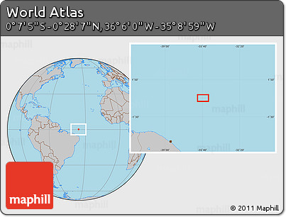 Gray Location Map of the Area around 0° 10' 31" N, 35° 37' 30" W