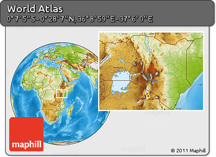 Physical Location Map of the Area around 0° 10' 31" N, 36° 37' 30" E