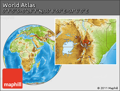 Physical Location Map of the Area around 0° 10' 31" N, 36° 37' 30" E