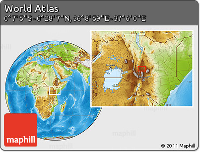 Physical Location Map of the Area around 0° 10' 31" N, 36° 37' 30" E
