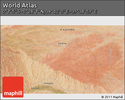 Satellite 3D Map of the Area around 0° 10' 31" N, 39° 10' 29" E