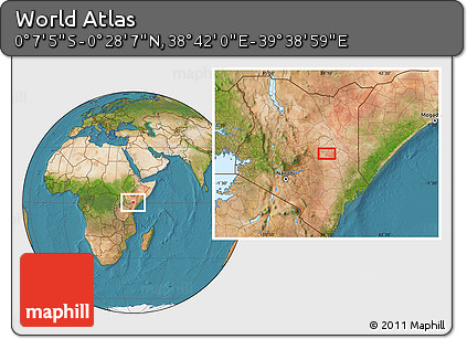 Satellite Location Map of the Area around 0° 10' 31" N, 39° 10' 29" E
