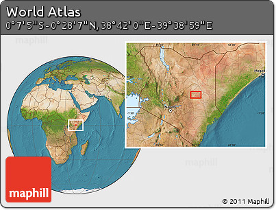 Satellite Location Map of the Area around 0° 10' 31" N, 39° 10' 29" E