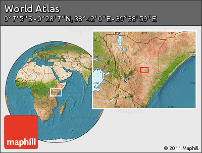 Satellite Location Map of the Area around 0° 10' 31" N, 39° 10' 29" E