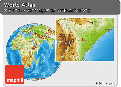 Physical Location Map of the Area around 0° 10' 31" N, 40° 1' 29" E