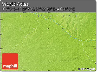 Physical Map of the Area around 0° 10' 31" N, 40° 1' 29" E