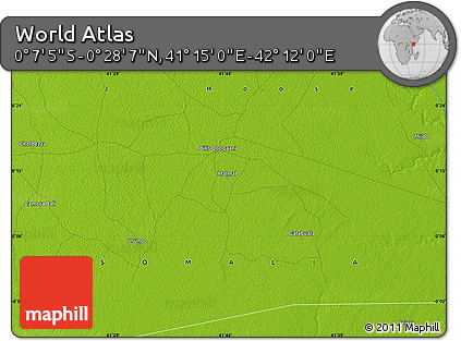 Physical Map of the Area around 0° 10' 31" N, 41° 43' 30" E