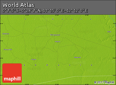 Physical Map of the Area around 0° 10' 31" N, 41° 43' 30" E
