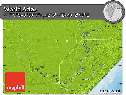Physical Map of the Area around 0° 10' 31" N, 42° 34' 30" E