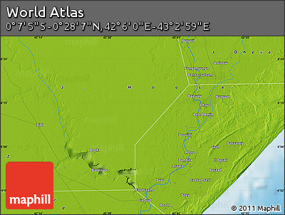 Physical Map of the Area around 0° 10' 31" N, 42° 34' 30" E