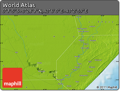 Physical Map of the Area around 0° 10' 31" N, 42° 34' 30" E